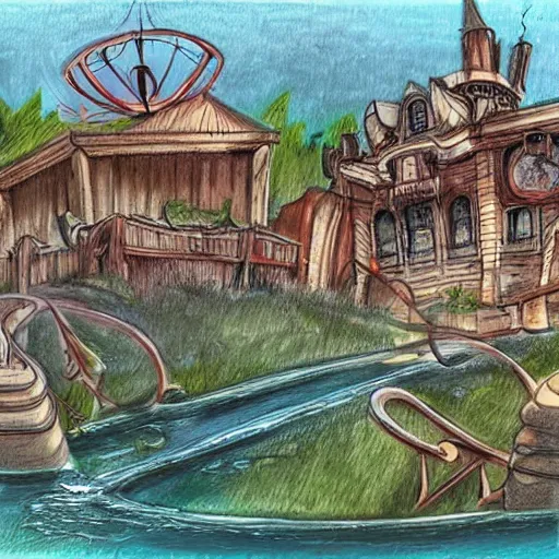 Prompt: a realistic drawing of an abandon Disney land