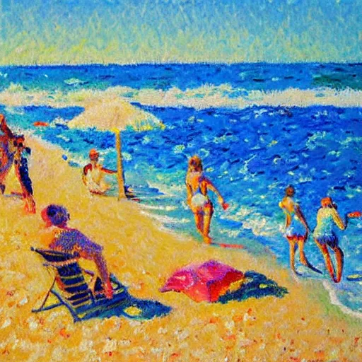 Image similar to happy life on the beach in Post-Impressionism style