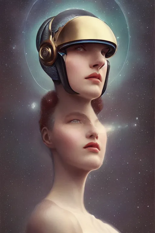 Image similar to a beautiful ultradetailed vintage photo of a woman wearing a futuristic vr helmet, by tom bagshaw and anna dittman, portrait, 2 4 mm lens, golden ratio composition, detailed face, studio photography, very detailed, humanoids, interconnected, artstation, 8 k, highly coherent