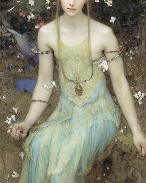 Image similar to a beautiful elf princess by Edgar Maxence, Ross Tran and Jules Bastien-Lepage