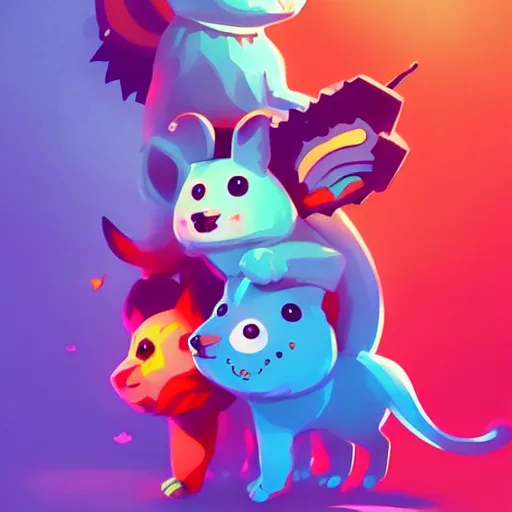 Image similar to cute creatures. bright art masterpiece artstation. 8k, sharp high quality illustration in style of Jose Daniel Cabrera Pena and Leonid Kozienko, magical colored theme, concept art by Tooth Wu,