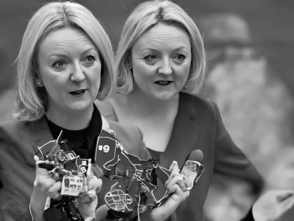 Image similar to liz truss made of nuclear warheads