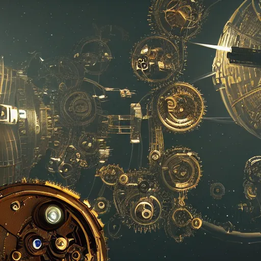 Image similar to planet made out of gears and clockwork, realistic futuristic, 4 k highly detailed, in space, cyberpunk