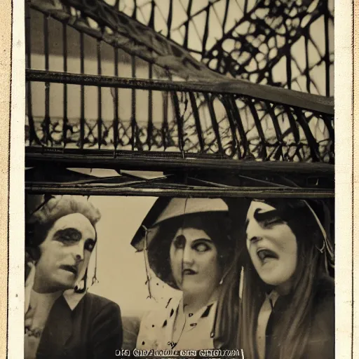 Image similar to vampires in the eiffel tower, lens blur, vintage photograph