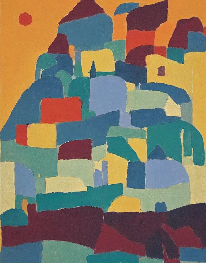 Image similar to a building in a stunning landscape by Etel Adnan