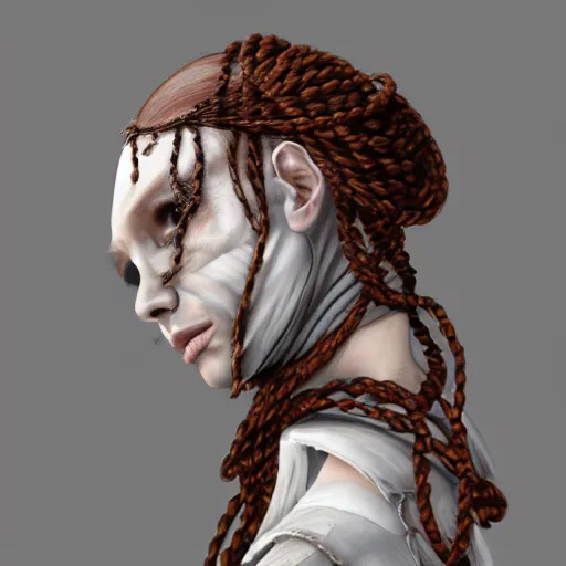 Image similar to portrait of a Shibari rope wrapped face and neck, headshot, insanely nice professional hair style, dramatic hair color, digital painting, of a old 15th century, young cyborg Rubber Nun, amber jewels, baroque, ornate clothing, scifi, realistic, hyperdetailed, chiaroscuro, concept art, art by Franz Hals and Jon Foster and Ayami Kojima and Amano and Karol Bak,