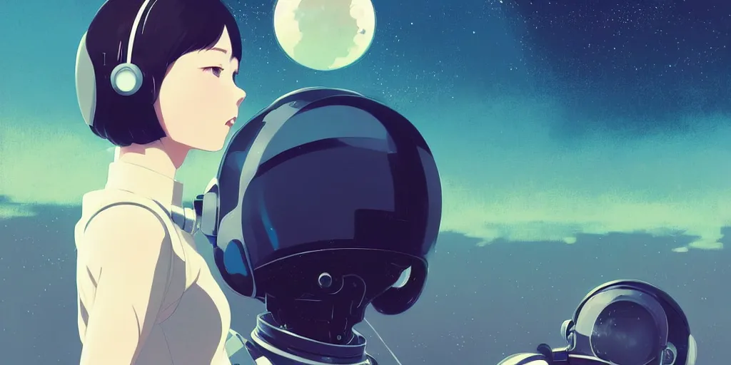 Image similar to portrait of a girl with astronaut helmets by ilya kuvshinov, cloudy sky background lush landscape ln illustration concept art anime key visual trending pixiv by victo ngai fanbox by greg rutkowski makoto shinkai takashi takeuchi studio ghibli