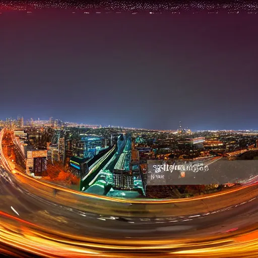 Image similar to 360° panorama of a night city bladerunner