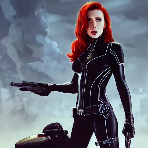 Image similar to portrait of James Deen as Black Widow in the Avengers movie, looking at camera, intricate, dystopian, sci-fi, extremely detailed, octane render, digital painting, concept art, smooth, sharp focus, illustration, incredible art by artgerm and greg rutkowski and alphonse mucha and simon stalenhag