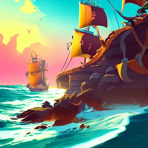 Image similar to painting treasure on sea of thieves game smooth median photoshop filter cutout vector, behance hd by jesper ejsing, by rhads, makoto shinkai and lois van baarle, ilya kuvshinov, rossdraws global illumination