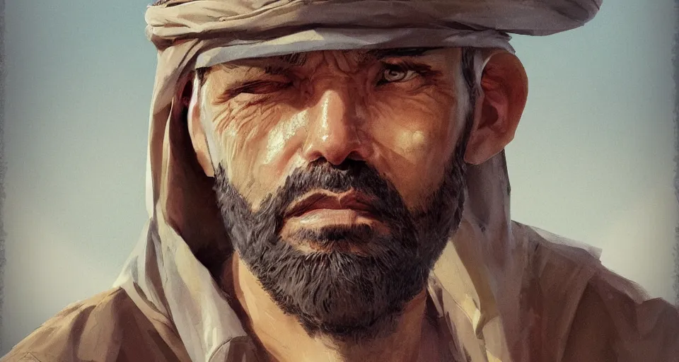 Image similar to a portrait of a man who sells me canteens warning me of the desert, artstation, cgsociety