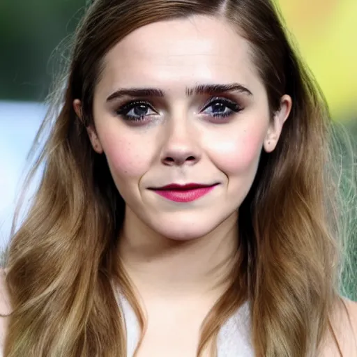 Image similar to a woman who is a genetic combination of elizabeth olsen and emma watson face and upper - body focus