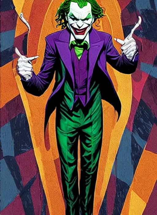 Image similar to Neil Patrick Harris as the Joker, full shot, concept art, illustration by John Romita Jr.