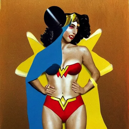 Prompt: Buxom Lady Gaga as Wonder woman, by Salvador Dali.