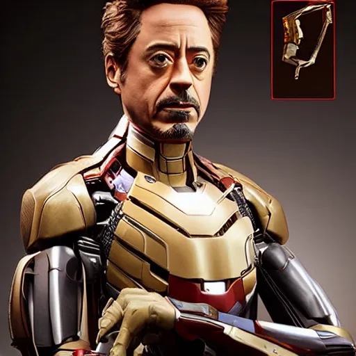 Image similar to animatronic Robert Downey Jr, exposed mechanics, photo, Stan Winston studios, detailed, 4k