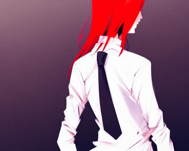 Image similar to a ultradetailed full body portrait of a woman dressed in a white shirt with a tie, by conrad roset, greg rutkowski and makoto shinkai trending on artstation