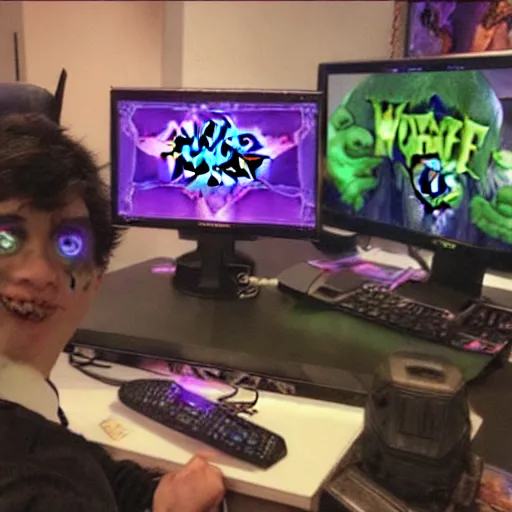 Prompt: “ the joker playing world of warcraft ”