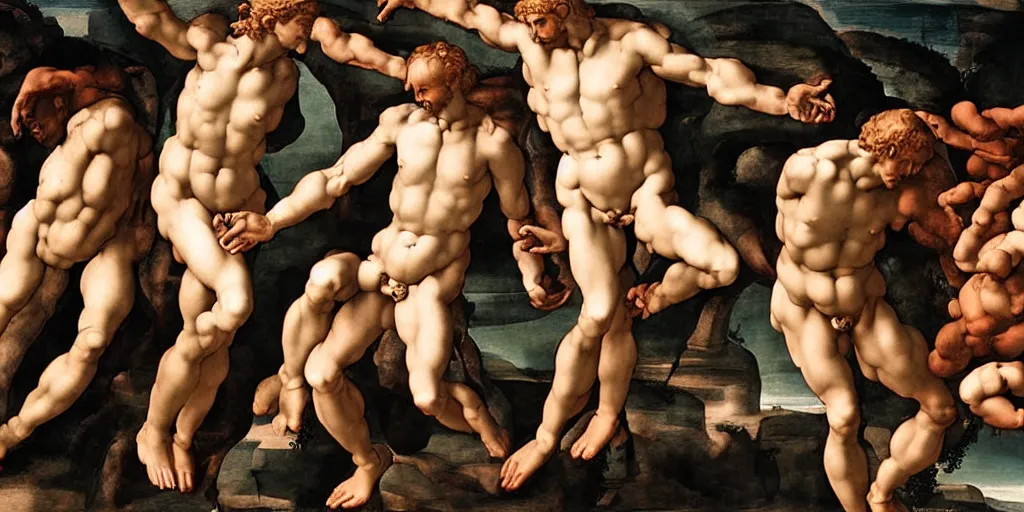 Image similar to creation of adam by michelangelo, cyborg and human, ultra detailed,