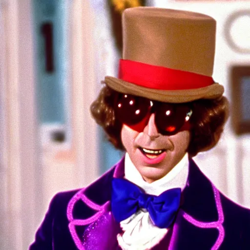 Image similar to a frame from the 1 9 7 1 movie willy wonka and the chocolate factory, starring tim allen, portrait, in focus, smiling