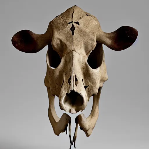 Image similar to cow skull inscribed with intricate decorative carvings