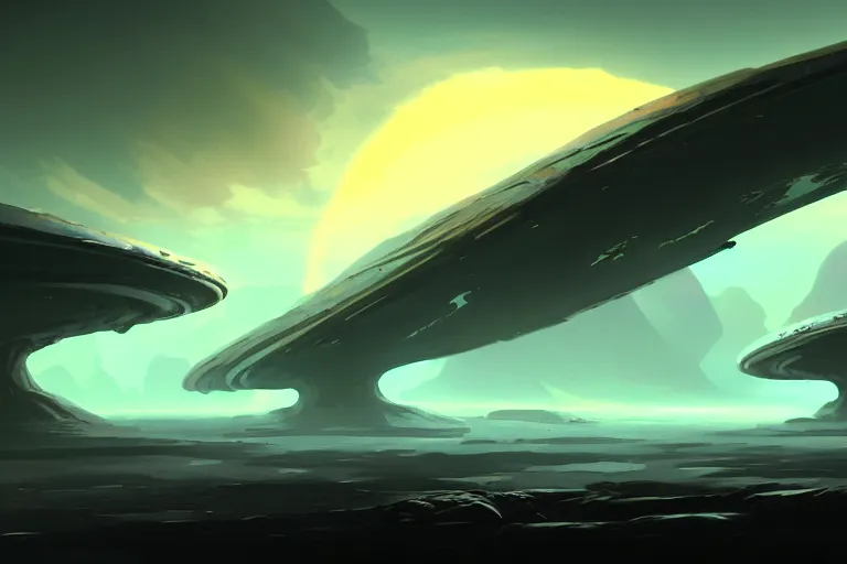 Image similar to cinematic surface of an alien planet, concept art trending on artstation,