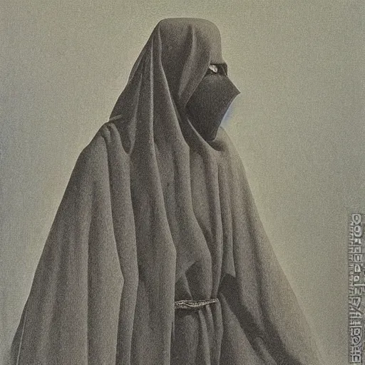 Image similar to portrait of a masked occultist by zdzisław beksinski and nc wyeth