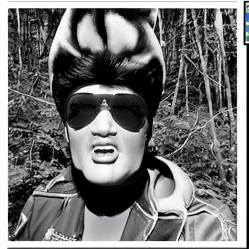 Prompt: trail cam footage of an alien elvis impersonator