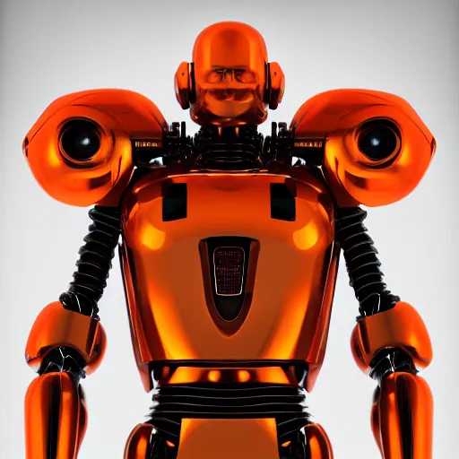 Image similar to graceful orange chrome robot, character concept art, futuristic cyberpunk humanoid machine, symmetry _ _ 4, hyperrealistic high detail 7 0 mm, 4 k