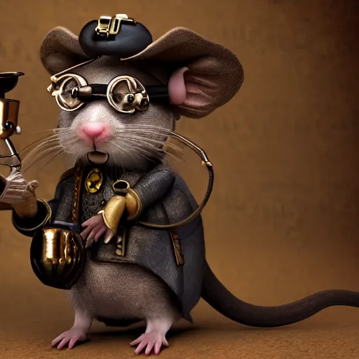 Image similar to a rat with steampunk googles, with Octane