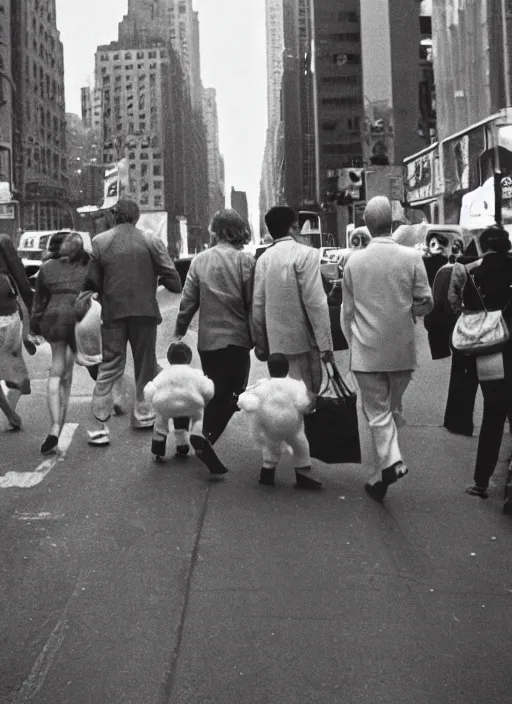 Image similar to a 35mm photograph of a group of aliens walking down the street in New York City in the 1960's, bokeh, Canon 50mm, cinematic lighting, photography, retro, film, Kodachrome