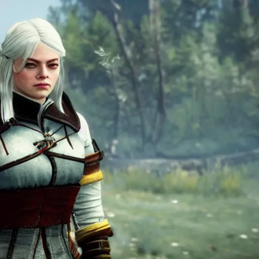 Image similar to Emma Stone in The Witcher 3 video game