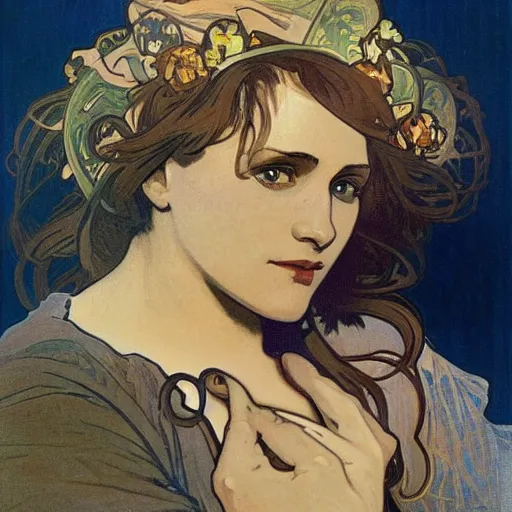 Prompt: painting of alphonse mucha by alphonse mucha, highly detailed, 8k, cinematic,