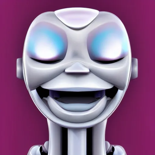 Prompt: A symmetric laughing robot portrait, beautiful!!! digital art