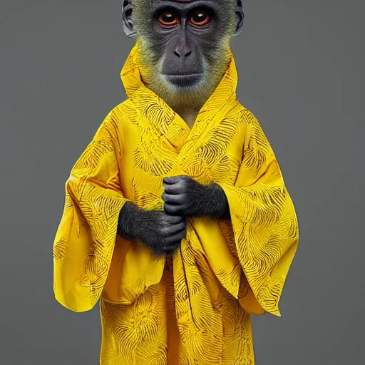 Image similar to a monkey wearing a yellow kimono, 8 k