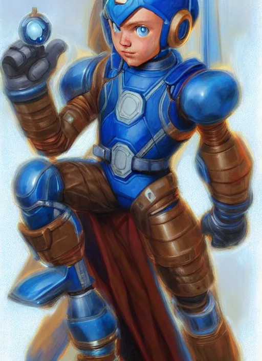 Image similar to Megaman as a fantasy D&D character, portrait art by Donato Giancola and James Gurney, digital art, trending on artstation