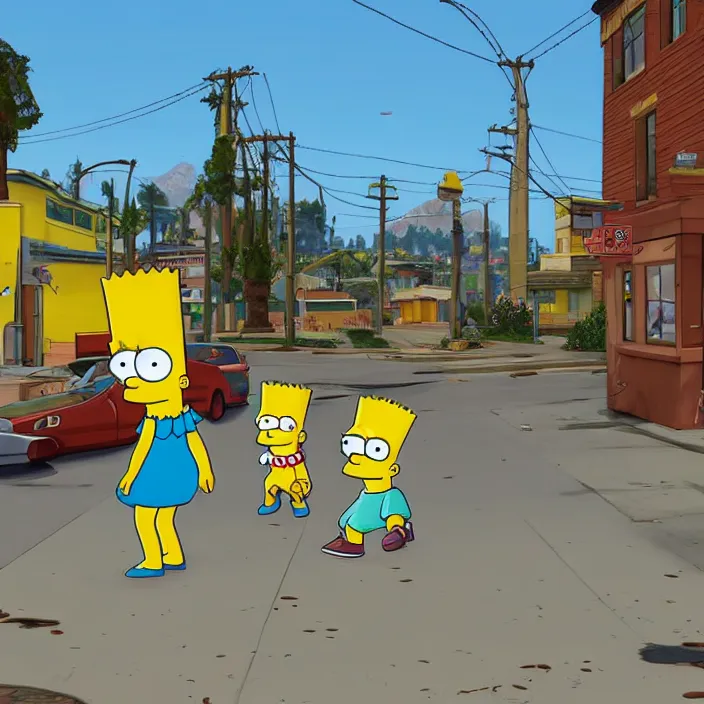 Prompt: The Simpsons Hit & Run in GTA V, gameplay screenshot