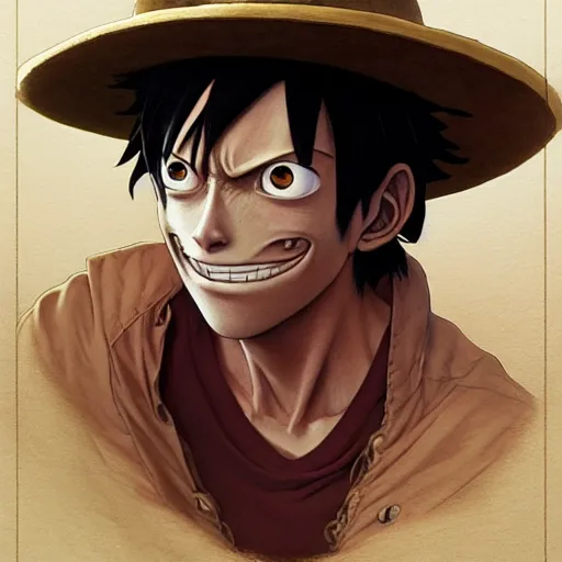 Prompt: highly detailed vfx portrait of monkey d. luffy, stephen bliss, greg rutkowski, loish, rhads, beeple, makoto shinkai, tom bagshaw, alphonse mucha, global illumination, sharp focus, art by artgerm and greg rutkowski, stanley kubrick, best of behance, cinematic lighting, frowning,