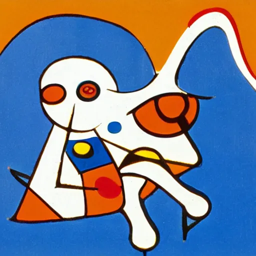 Image similar to a logo of a pizzeria with a cute angelical demon by joan miro