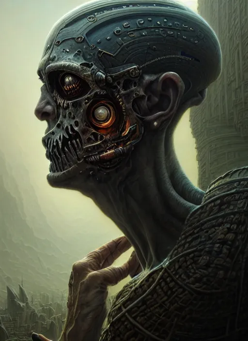 Image similar to closeup portrait shot of a undead soldier in a scenic dystopian environment, intricate, elegant, highly detailed, centered, digital painting, artstation, concept art, smooth, sharp focus, illustration, artgerm, tomasz alen kopera, peter mohrbacher, donato giancola, joseph christian leyendecker, wlop, boris vallejo