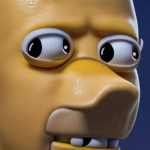 Prompt: homer simpson realistic face highly detailed eyes highly detailed face digital art, 8 k, hd, octane render, unreal engine, 3 d shading, subsurface scattering, limited concentration, iteration 1 0 0 0 0 0 0