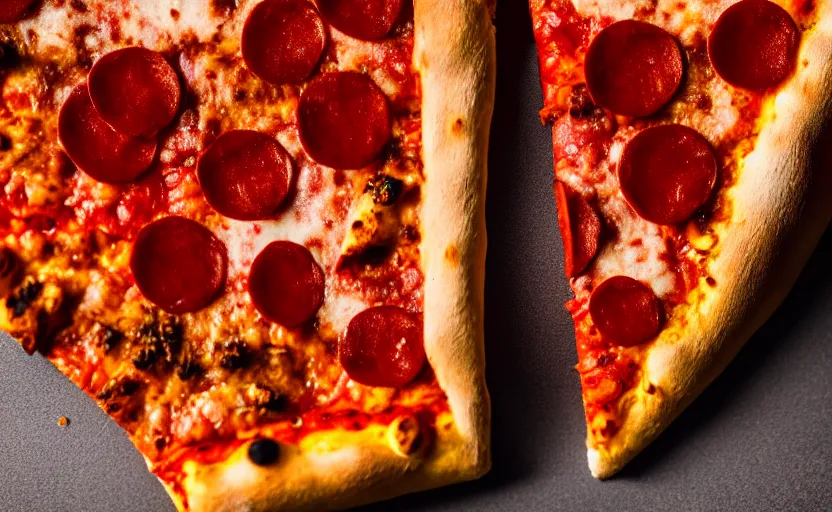 Prompt: macro shot of a pizza slice, natural light, cinematic lighting, 8 k