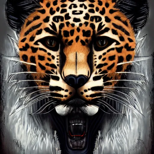 Image similar to Character portrait, face close-up, in the style of dark fantasy, of Anthro leopard warlock