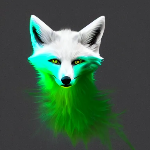 Prompt: digital white and green and green fox, retrowave palette, digital world, highly detailed, electric breeze, anatomically correct vulpine, synth feel, fluffy face, ear floof, flowing fur, super realism, accurate animal imagery, 4 k digital art