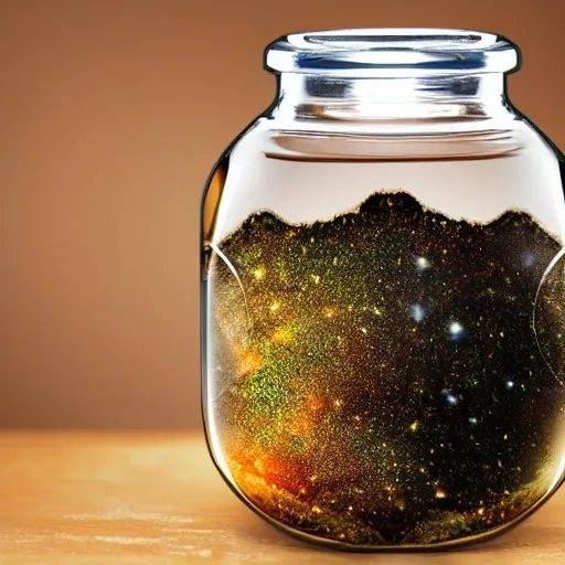 Prompt: jar of universe, jar with universe in it, realistic, photo