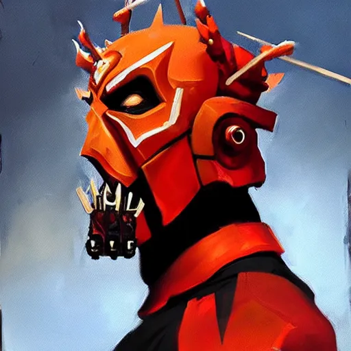 Image similar to greg manchess portrait painting of armored darth maul as overwatch character, medium shot, asymmetrical, profile picture, organic painting, sunny day, matte painting, bold shapes, hard edges, street art, trending on artstation, by huang guangjian and gil elvgren and sachin teng