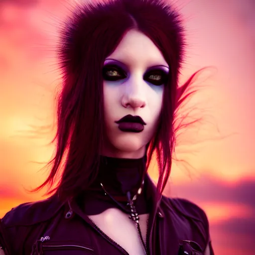 Image similar to photographic portrait of a stunningly beautiful emo goth cyberpunk renaissance female in soft dreamy light at sunset, contemporary fashion shoot, by edward robert hughes, annie leibovitz and steve mccurry, david lazar, jimmy nelsson, breathtaking, 8 k resolution, extremely detailed, beautiful, establishing shot, artistic, hyperrealistic, beautiful face, octane render