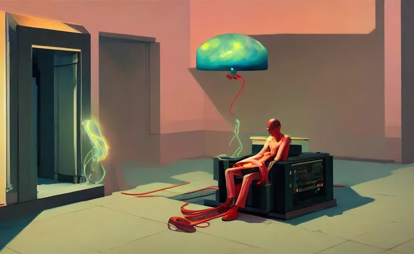 Image similar to inside a time machine portal, very coherent, painted by Edward Hopper, Wayne Barlowe, painted by James Gilleard, airbrush, art by JamesJean