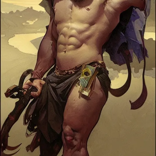 Image similar to portrait of depressed gigachad, male, muscular, handsome D&D, concept art, art by Greg Rutkowski and Alphonse Mucha