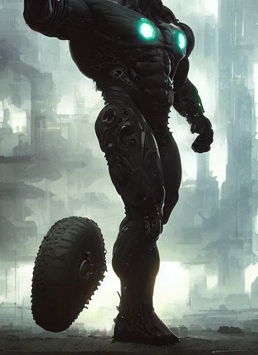 Prompt: cyborg!!!!! hulk, greg rutkowski, 8 k, shallow depth of field, intricate detail, concept art,