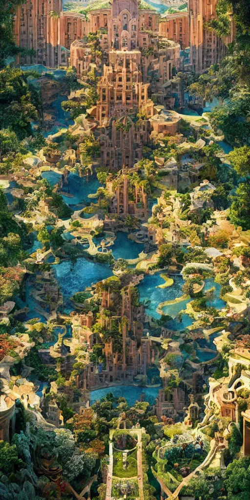 Image similar to symmetry!! landscape, stunning, beautiful, aesthetic, award winning, breathtaking, perfect composition, perfect lighting, james christensen, ricardo bofill, 4 k